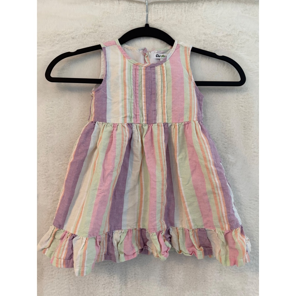 Old Navy Toddler Girl 2T Pastel Stripe Sleeveless Ruffle Hem Lined Summer Dress